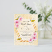 Bridal shower bees pink floral invitation postcard (Standing Front)