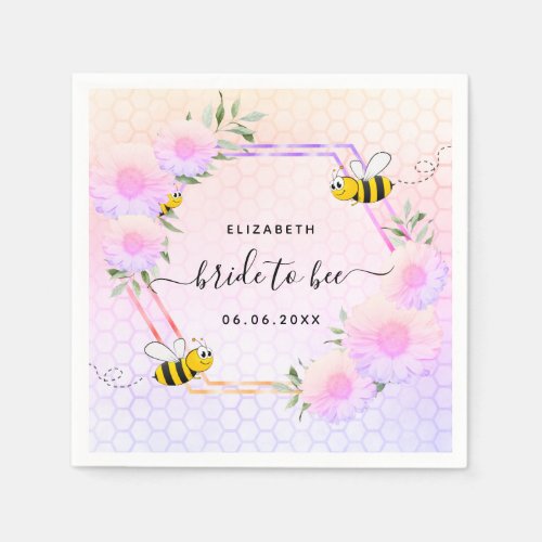 Bridal shower bees pink purple floral napkins