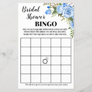 Bridal Shower Bingo Blue Flowers Game Card Flyer