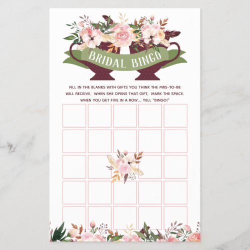 Bridal Shower Bingo Boho Tea Party with Flowers Flyer