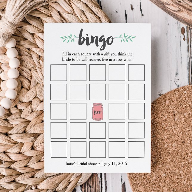Bridal Shower Bingo Card Game, Botanical Mason Jar (Creator Uploaded)