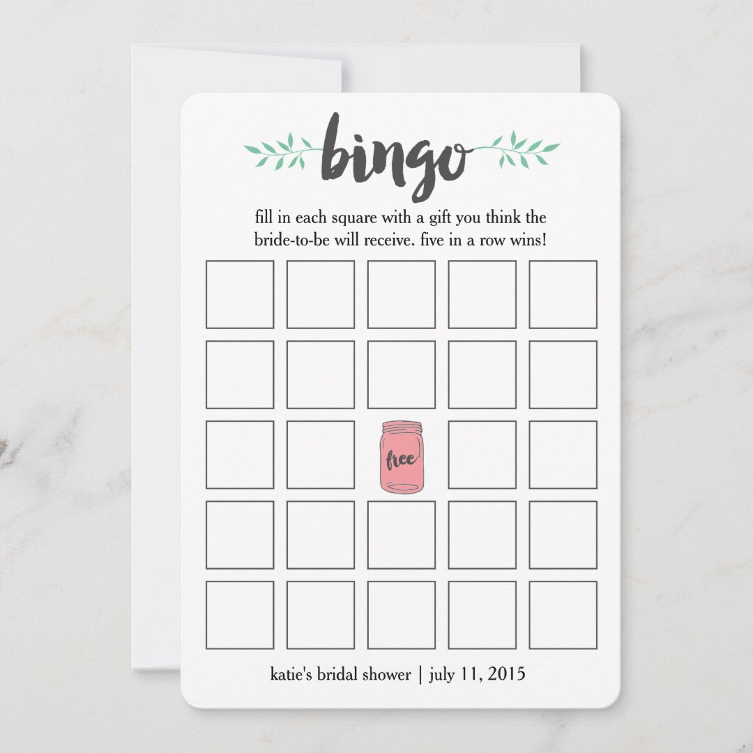 Bridal Shower Bingo Card Game, Botanical Mason Jar | Zazzle