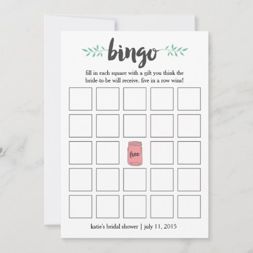 Bridal Shower Bingo Card Game Botanical Mason Jar