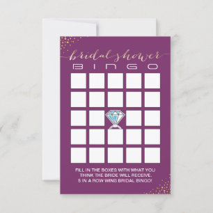 Bridal Shower Bingo Cards Gold Confetti Purple