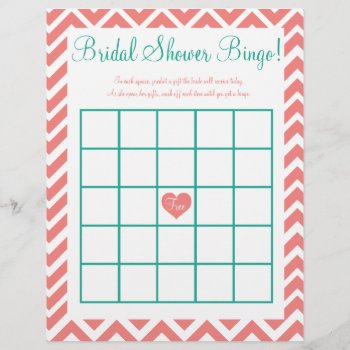 Bridal Shower Bingo Coral Teal by LaurEvansDesign at Zazzle
