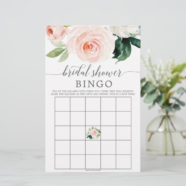 Bridal Shower Bingo Game Blushing Blooms (Standing Front)