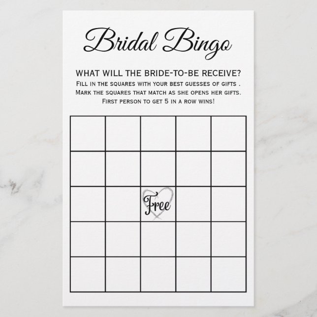 Bridal Shower Bingo Game Card Flyer (Front)