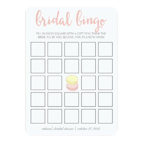 Bridal Shower Bingo Game Card | French Macarons