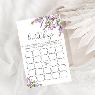 Bridal Shower Bingo Game Purple Lavender Floral
