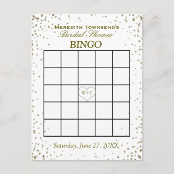 Bridal Shower Bingo | Gold Confetti Invitation Postcard by GlitterInvitations at Zazzle