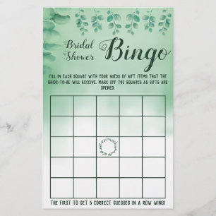 Bridal Shower Bingo Greenery Eucalyptus Game Card Flyer