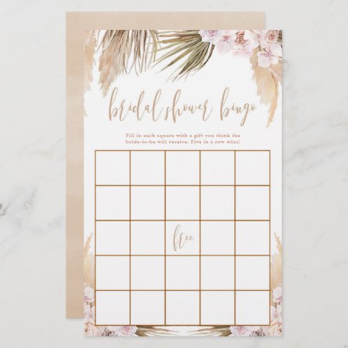 Bridal shower bingo Pampas grass boho theme