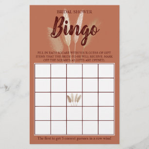 Bridal Shower Bingo Pampas Grass Game Card Flyer