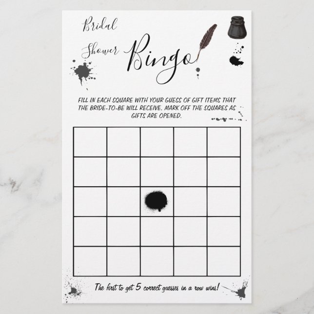 Bridal Shower Bingo | Pen & Inkwell Game Card Flyer (Front)