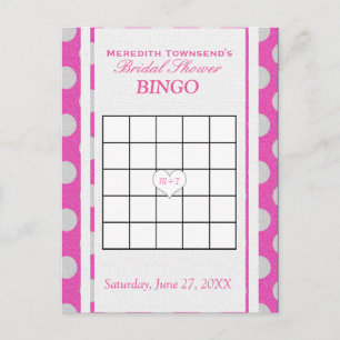 Bridal Shower Bingo   Pink and Silver Invitation Postcard