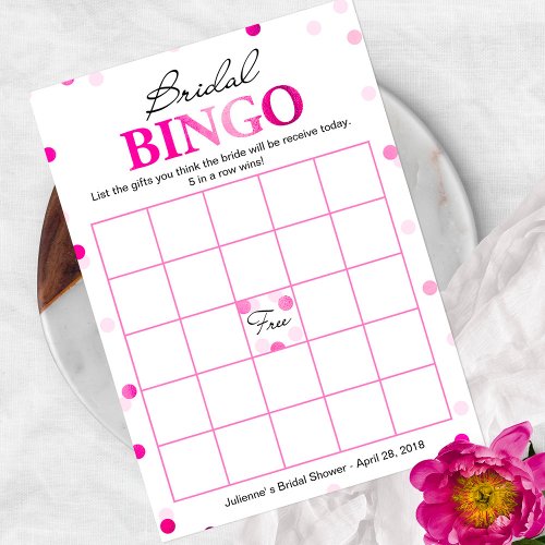 Bridal Shower Bingo  Pink Magenta Confetti Game Invitation
