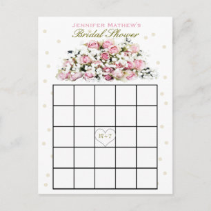 Bridal Shower Bingo Pink Roses Invitation Postcard
