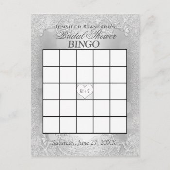 Bridal Shower Bingo | Silver Elegance Invitation Postcard by GlitterInvitations at Zazzle