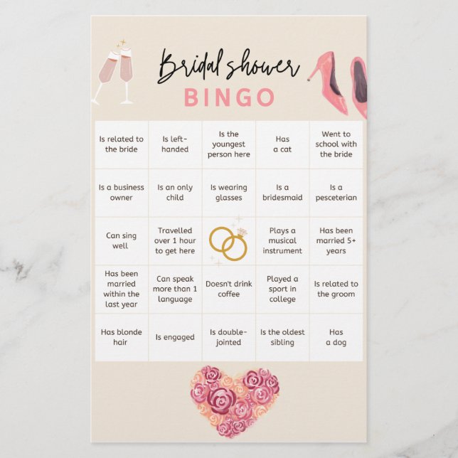 Bridal Shower Bingo Stationery (Front)