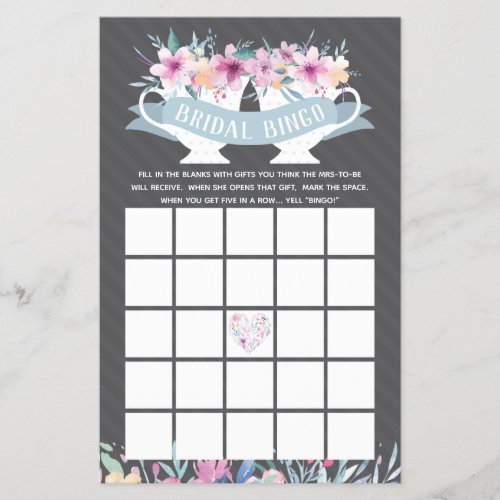 Bridal Shower Bingo Tea Party with Flowers Flyer