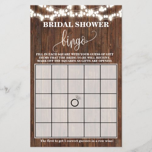 Bridal Shower Bingo Western Wedding Game Card Flyer