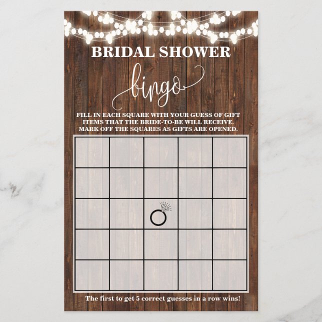 Bridal Shower Bingo Western Wedding Game Card Flyer (Front)