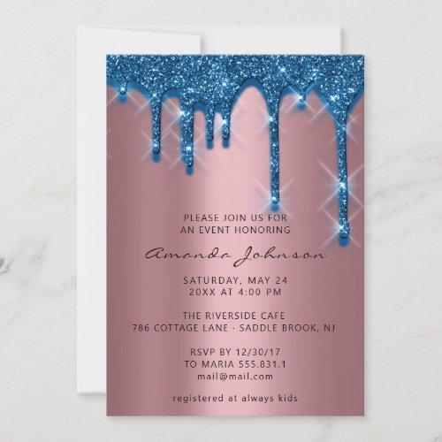 Bridal Shower Birthday 16th Gold 3D Drip Navy Invitation