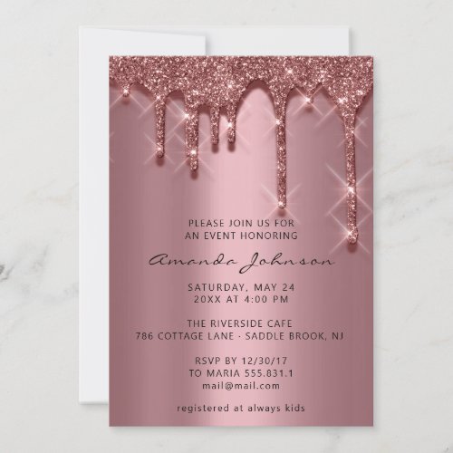 Bridal Shower Birthday 16th Gold 3D Drip Rose Invitation