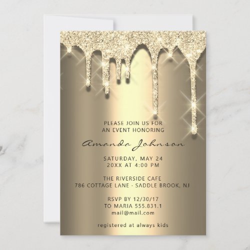 Bridal Shower Birthday 16th Gold 3D Drips Invitation