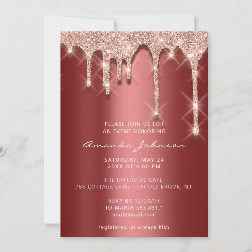 Bridal Shower Birthday 16th Rose 3D Burgundy Invitation