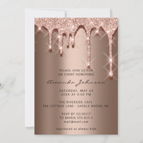 Bridal Shower Birthday 16th Rose 3D Drips Invitation