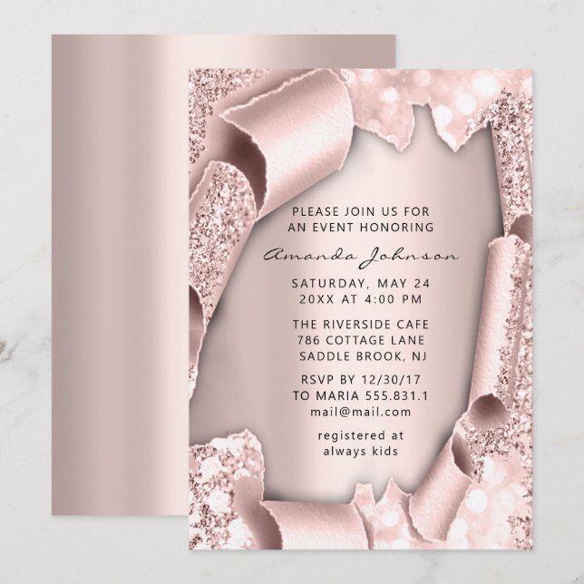 Bridal Shower Birthday 16th Rose 3D Glitter UNIQUE Invitation (Front/Back)
