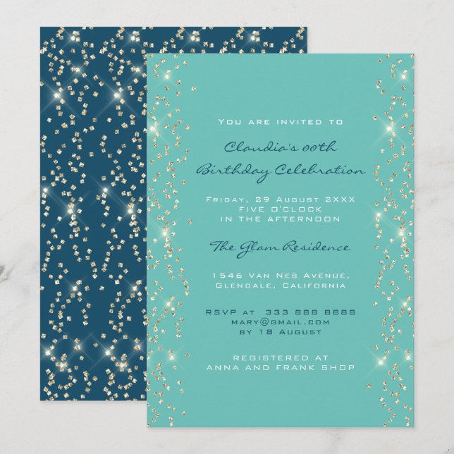 Bridal Shower Birthday Coral Confetti Blue Invitation (Front/Back)