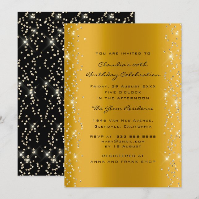 Bridal Shower Birthday Coral Confetti Gold Black Invitation (Front/Back)