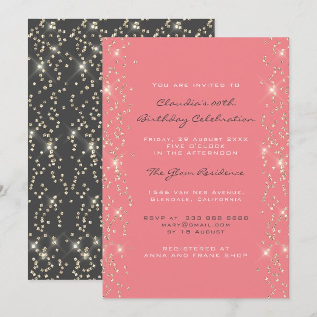 Bridal Shower Birthday Coral Confetti Pink Gray Invitation (Front/Back)