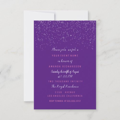 Bridal Shower Birthday Pink Confetti Purple Invitation