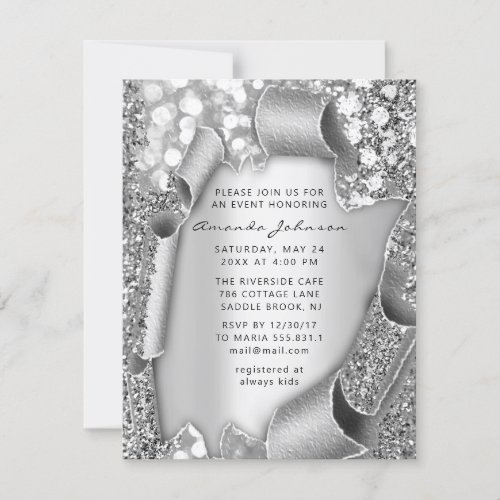 Bridal Shower Birthday SWEET 16th Gray 3D Glitter Invitation