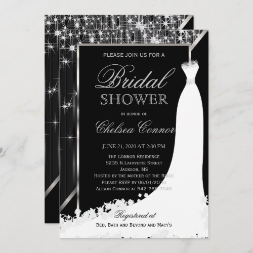 Bridal Shower _ Black and Silver Star Lights Invitation