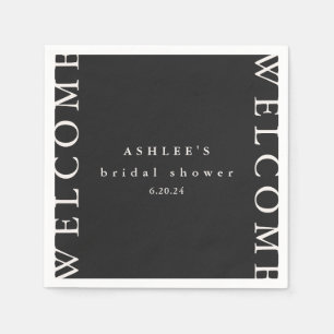 Bridal Shower Black and Taupe Typography Welcome Napkins