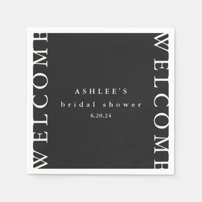 Bridal Shower Black and Taupe Typography Welcome  Napkins (Front)