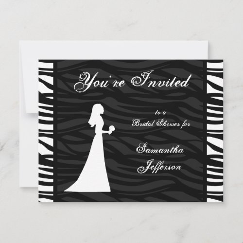 Bridal Shower, Black and White Zebra Stripes Personalized Announcement