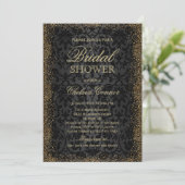 Bridal Shower - Black Damask and Gold Confetti  Invitation (Standing Front)