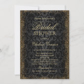 Bridal Shower - Black Damask and Gold Confetti  Invitation (Front)