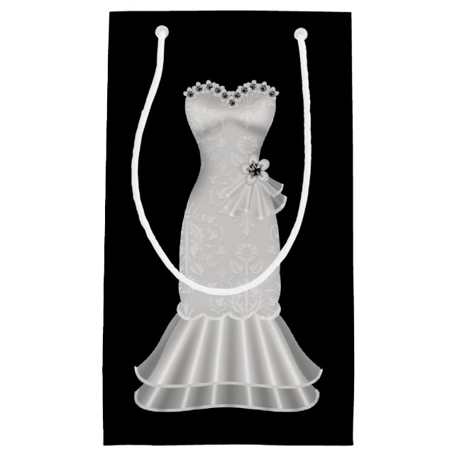 Bridal Shower Black Gift Bag with Elegant Dress (Front)