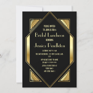 Bridal Shower Black Gold Art Deco Invitation