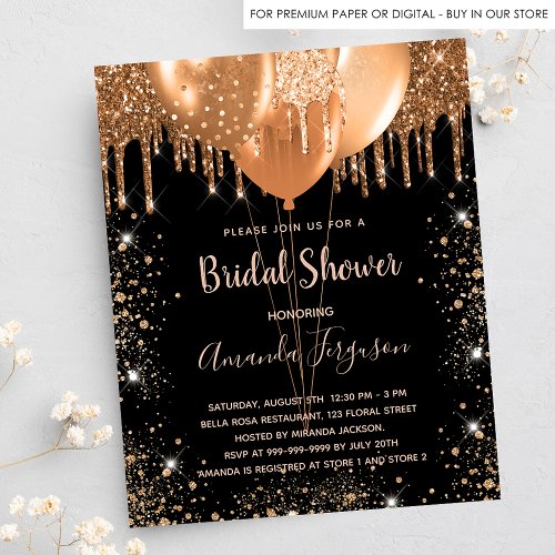 Bridal shower black gold glitter budget flyer