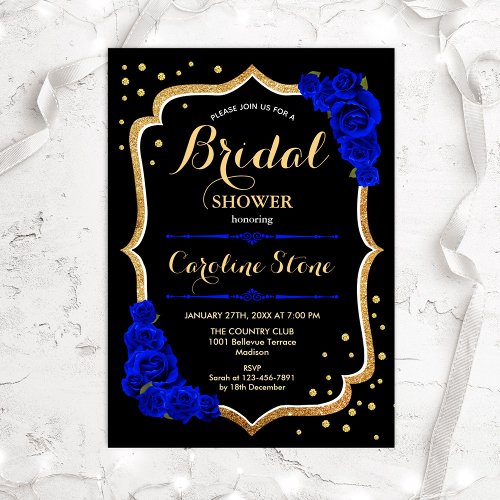 Bridal Shower _ Black Gold Royal Blue Invitation