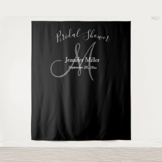 Bridal Shower Black Gray Monogram Name Photo Booth Tapestry
