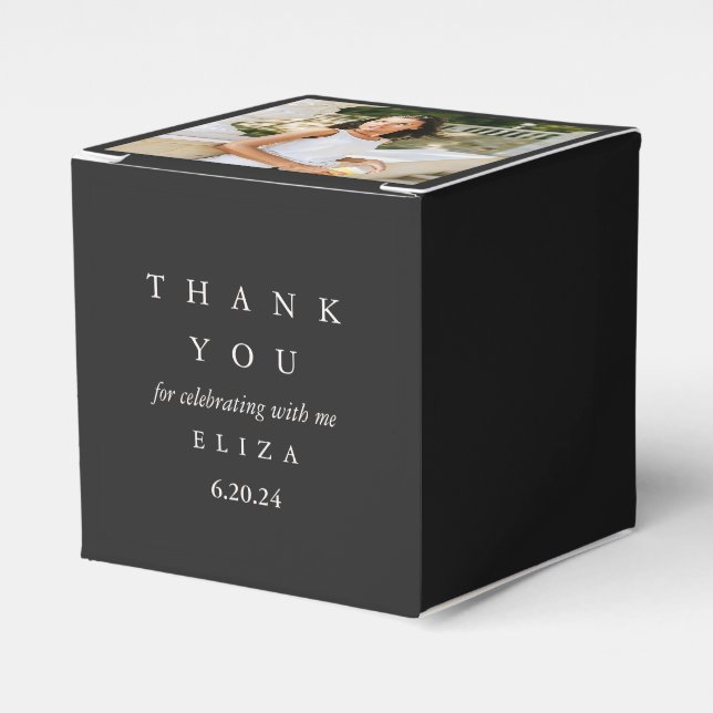 Bridal Shower Black Personalized Photo Thank You Favor Boxes (Front Side)