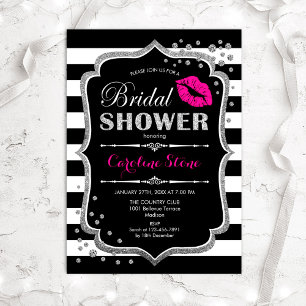 Bridal Shower - Black Pink Silver Invitation